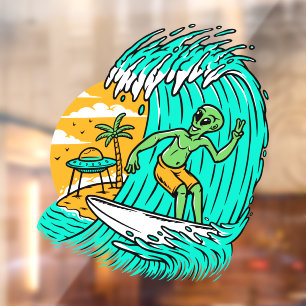 Autocollant Pour Fenêtre Signe de paix extraterrestre surfant sur un OVNI g