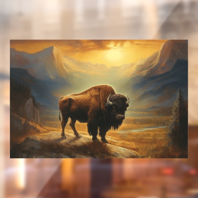 Autocollant Pour Fenêtre Silhouette du coucher de soleil de bison de buffle (Feuille 2)