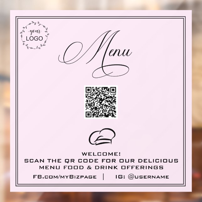 Autocollant Pour Fenêtre *~* Simple MENU Minimal QR Clôture de fenêtre Past (Feuille 2)