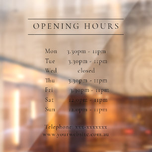 Autocollant Pour Fenêtre Simple minimal Élégant Noir Horaires d'ouverture
