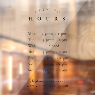 Autocollant Pour Fenêtre Simple minimal Élégant Noir Horaires d'ouverture