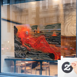 Autocollant Pour Fenêtre "Sleeping Magma" - Portrait de femme volcanique