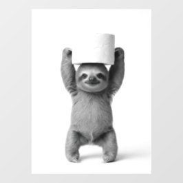 Autocollant Pour Fenêtre Smiling Sloth Triumphantly Lifts Toilet Paper Roll