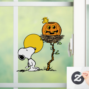 Autocollant Pour Fenêtre Snoopy & Bois Nid Avec Jack O'Lantern