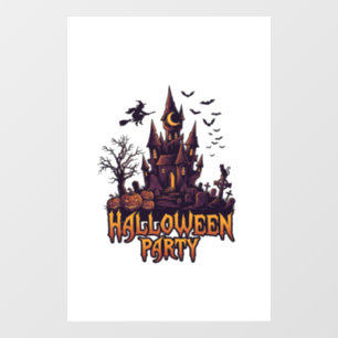 Autocollant Pour Fenêtre Soirée Halloween Château Hanté Citrouilles Chauves