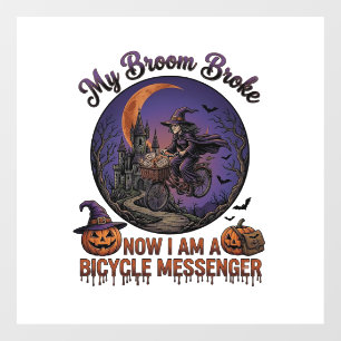 Autocollant Pour Fenêtre Sorcière de messager de vélo cassé balai Halloween