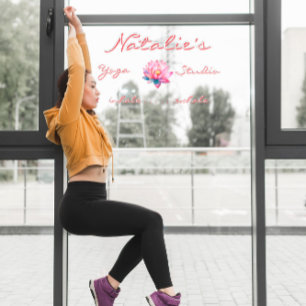 Autocollant Pour Fenêtre Studio de yoga personnalisé Fleur de lotus rose