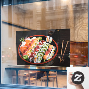 Autocollant Pour Fenêtre Sushi Poisson Nourriture Riz Japonais Thon Sashimi