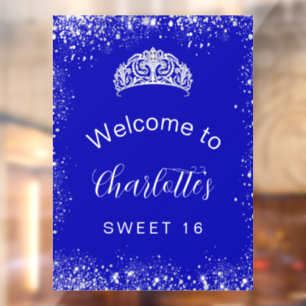 Autocollant Pour Fenêtre Sweet 16 royal bleu argent parties scintillant bie