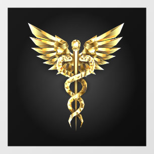 Autocollant Pour Fenêtre Symbole Polygonal Or Caduceus