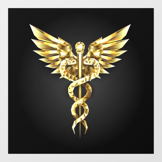 Autocollant Pour Fenêtre Symbole Polygonal Or Caduceus (Feuille)