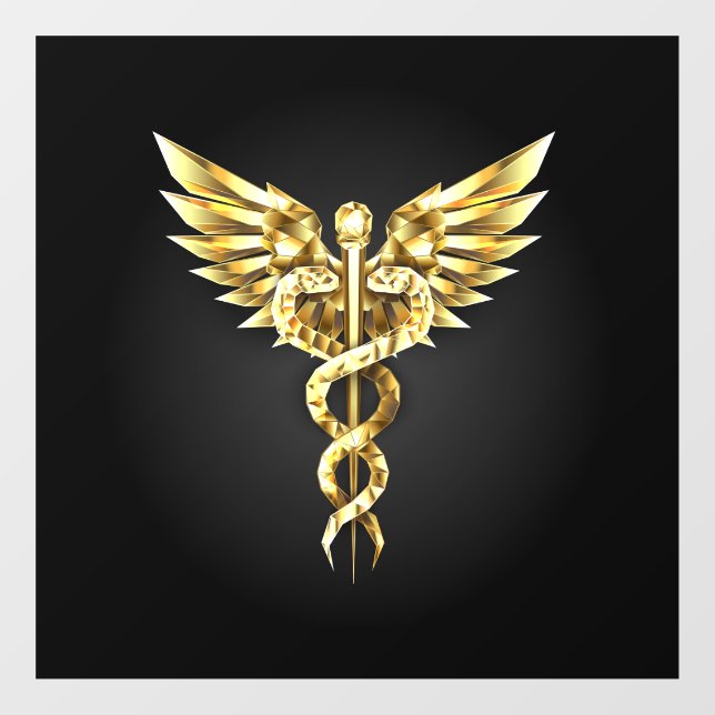 Autocollant Pour Fenêtre Symbole Polygonal Or Caduceus (Feuille)