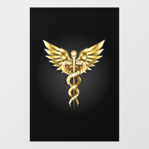 Autocollant Pour Fenêtre Symbole Polygonal Or Caduceus
