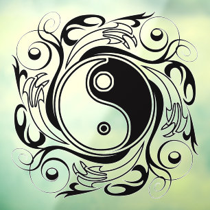 Autocollant Pour Fenêtre Symbole Yin & Yang Style de tatouage noir et blanc