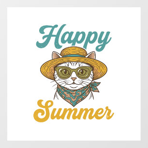 Autocollant Pour Fenêtre T-shirt design vintage gravure chat d'été heureux_