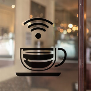 Autocollant Pour Fenêtre Tasse noire de café Réseau WI-FI gratuit 