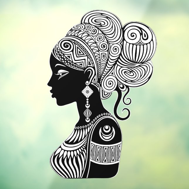 Autocollant Pour Fenêtre Tatouage Tribal Portrait de Fille Africaine (Feuille 3)