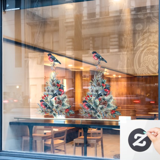 Autocollant Pour Fenêtre Tee de Noël avec Robin Rouge (Fenêtre de café)