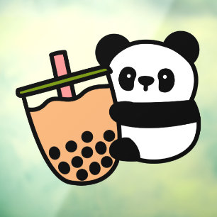 Autocollant Pour Fenêtre Thé à bulle mou et ours de panda
