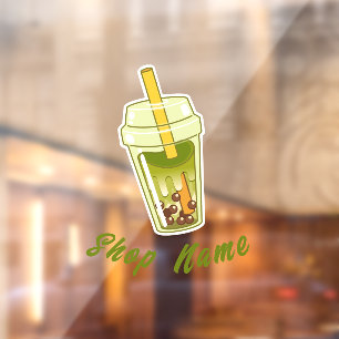 Autocollant Pour Fenêtre Thé vert matcha boba, autocollant de fenêtre match