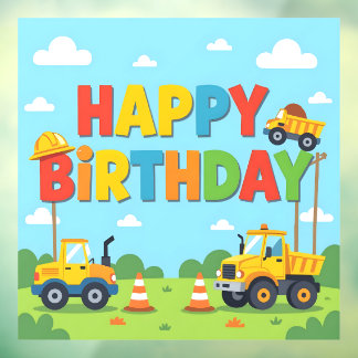 Autocollant Pour Fenêtre Thème de construction pour joyeux anniversaire