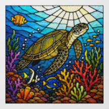 Tortue de mer tropicale Art de verre teinté