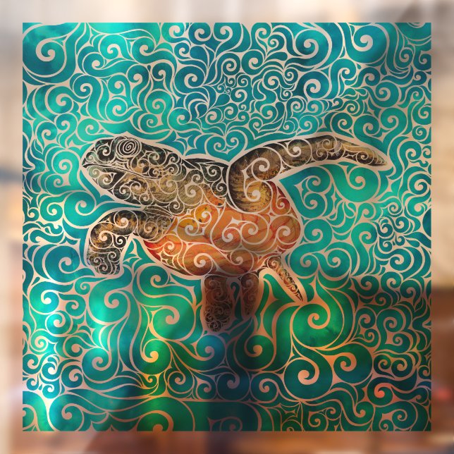 Autocollant Pour Fenêtre Tortue marine tourbillonnant (Feuille 2)