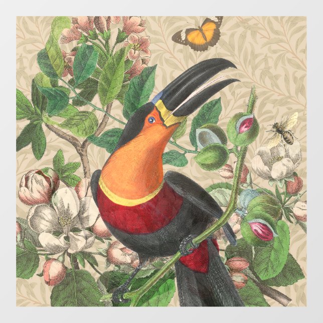 Autocollant Pour Fenêtre Toucan Jungle Tropical Bird Belle antique (Feuille)