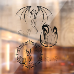 Autocollant Pour Fenêtre Tracé de dragons en noir et blanc