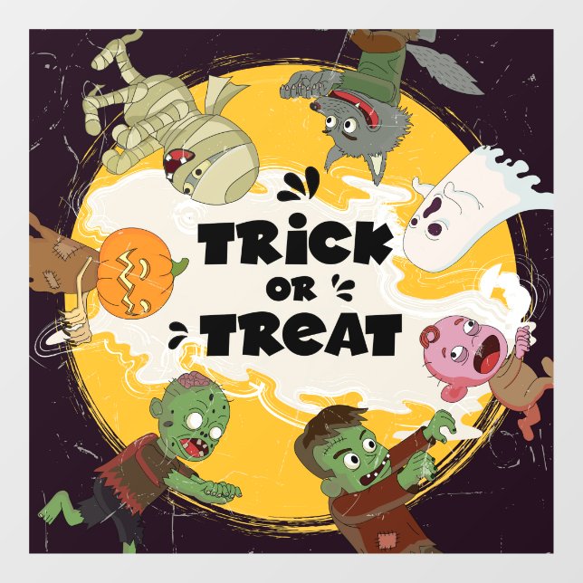 Autocollant Pour Fenêtre Trick ou traiter les caractères d'Halloween (Feuille)