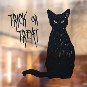 Autocollant Pour Fenêtre Tricoter ou traiter - Chat noir Silhouette Hallowe