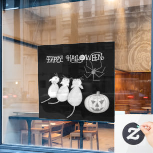 Autocollant Pour Fenêtre Trois chats, citrouille et araignée Halloween