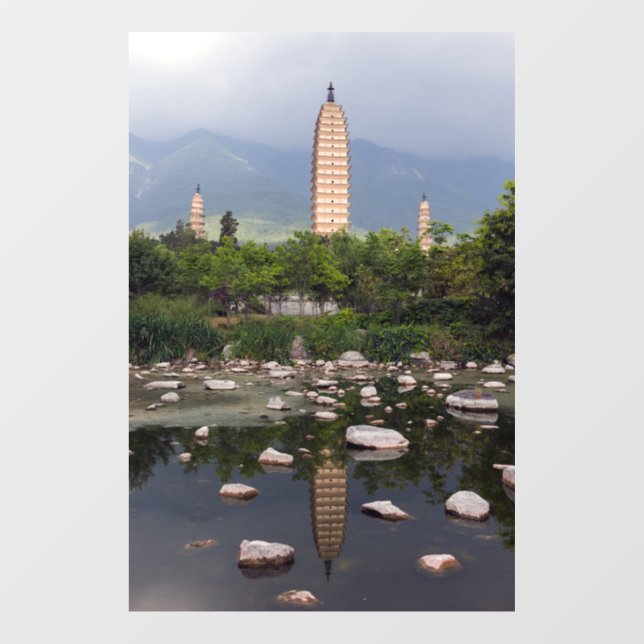 Autocollant Pour Fenêtre Trois pagodes de Dali, Zhonghe - Yunnan, Chine (Feuille)