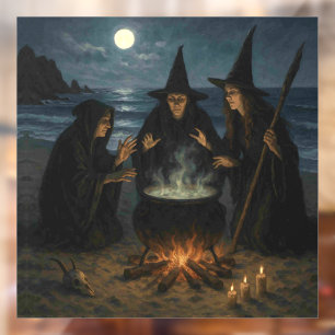 Autocollant Pour Fenêtre Trois Sorcières Brew Cauldron Pleine lune Beach