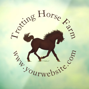 Autocollant Pour Fenêtre Trotting Brown Horse Circulaire Texte équestre