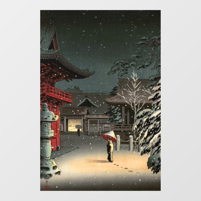 Autocollant Pour Fenêtre Tsuchiya Koitsu - Neige au temple de Nezu (Feuille)
