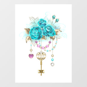 Autocollant Pour Fenêtre Turquoise Roses with Keys