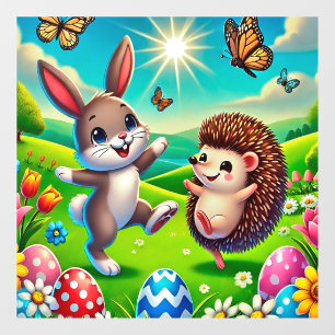 Autocollant Pour Fenêtre Un lapin et un hérisson heureux