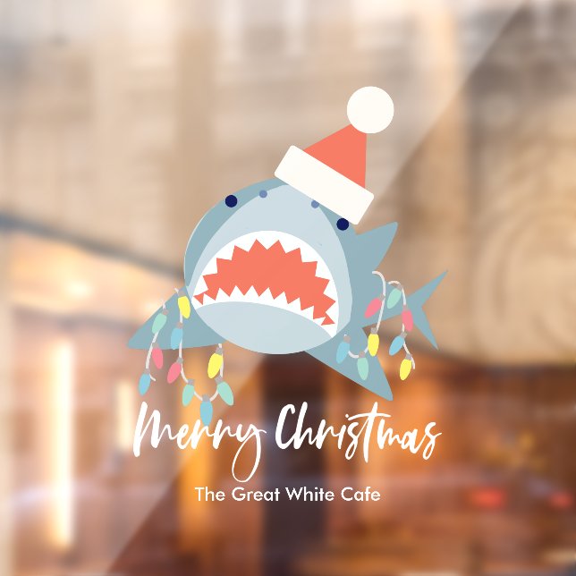 Autocollant Pour Fenêtre Vacances Noël du Père Noël du requin (Feuille 2)