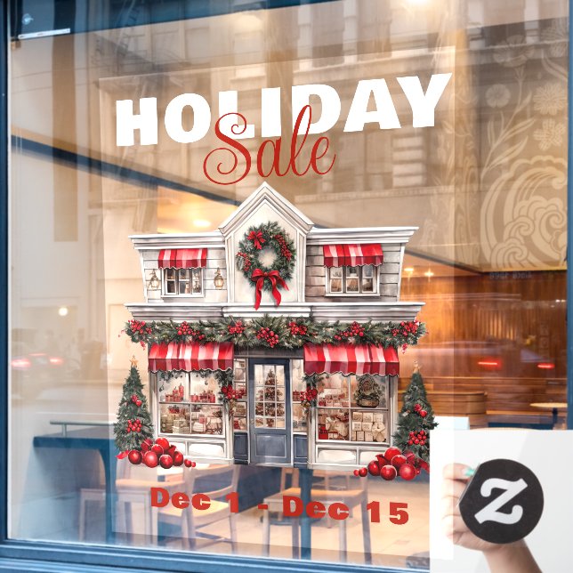 AUTOCOLLANT POUR FENÊTRE VACANCES VENTE DÉCORÉE MAGASIN DE NOËL (Fenêtre de café)