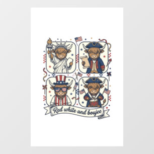 Autocollant Pour Fenêtre Vache écossaise patriotique rouge blanc et boujee