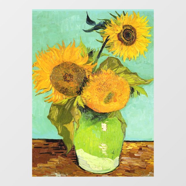 Autocollant Pour Fenêtre Van Gogh - Vase avec trois tournesols (Feuille)