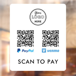 Autocollant Pour Fenêtre Venmo Paypal QR Code Scan to Pay Logo Blanc
