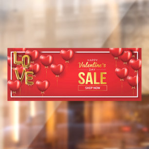Autocollant Pour Fenêtre Vente de la Saint-Valentin Cœurs Rouges Texte Doré
