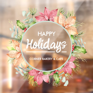 Autocollant Pour Fenêtre Verdure Poinsettia Wreath Joyeuses vacances