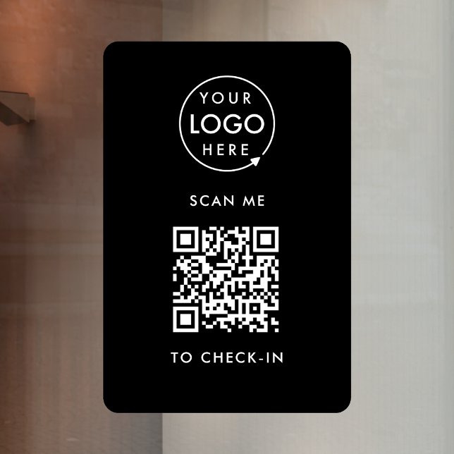 Autocollant Pour Fenêtre Vérification par code QR | Code QR de contact sans (Interactive QR code check-in signage with your business logo.)