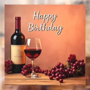 Autocollant Pour Fenêtre Vignoble élégant Joyeux Anniversaire Vin & Raisins