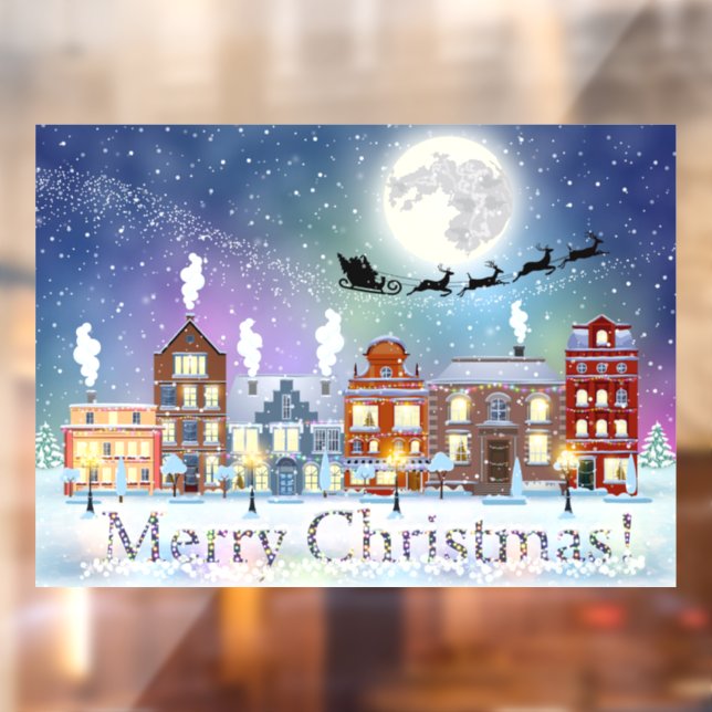 Autocollant Pour Fenêtre Village d'hiver de Noël  (Feuille 2)