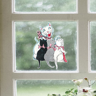 Autocollant Pour Fenêtre Vintage look Chat Chatons Chatons Roses Rubans Vac