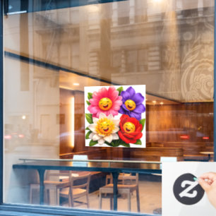 Autocollant Pour Fenêtre Visage heureux, vitrine commerciale de fleurs colo
